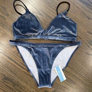Cupshe Blue Velvet Bikini Set